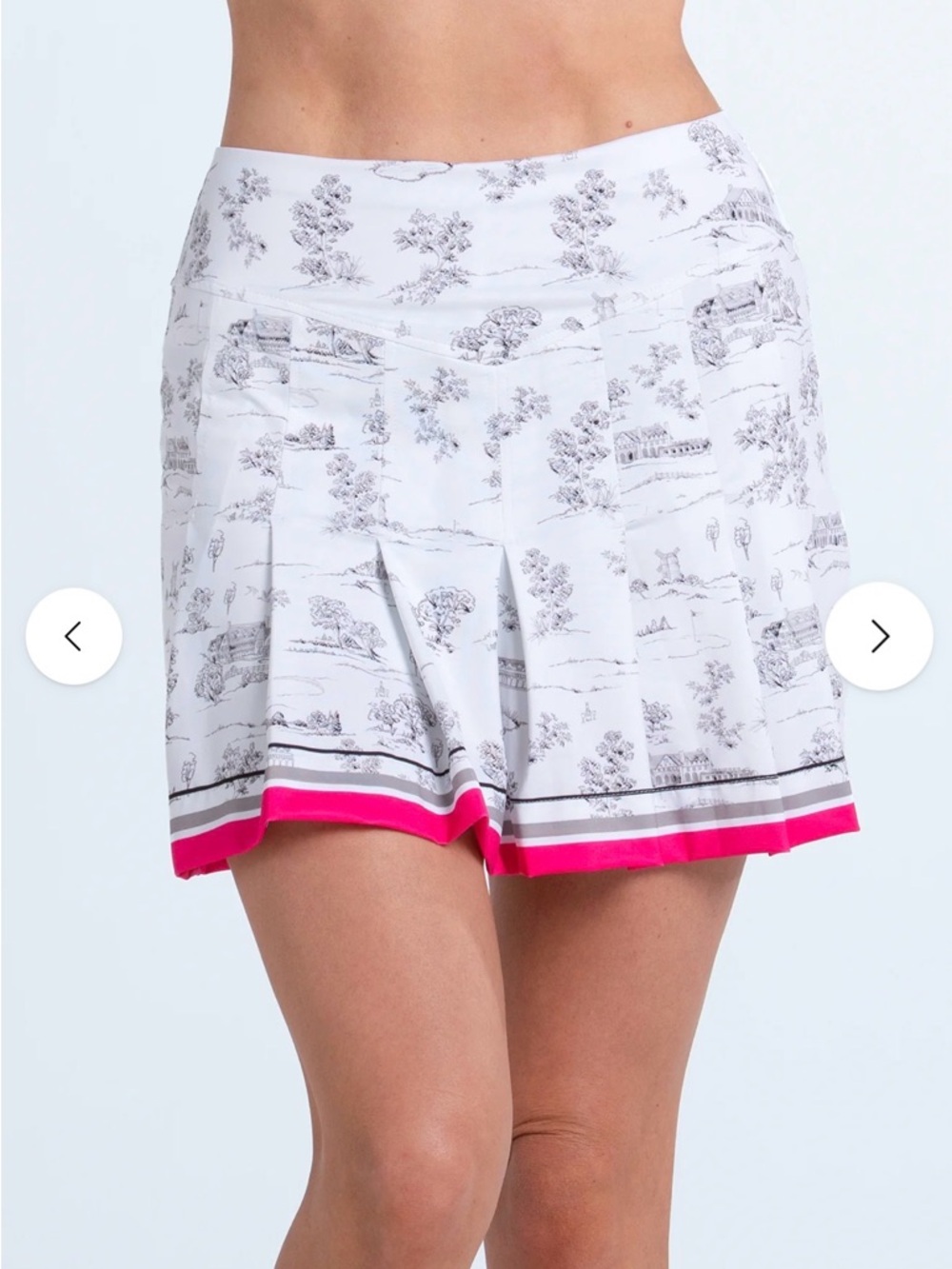 Lucky In Love Womens XL Toile Golf Skort Pleated Pink Trim Built-In Shorts Zip